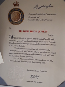 Text, Order of Australia folder, 1995