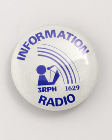 Blue writing with blue figure and microphone with sound waves