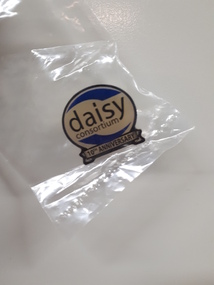 10th anniversary banner under daisy consortium circle with blue flourishes above and below