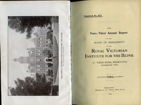 Picture of St Kilda Road Building and front page of annual report for the RVIB