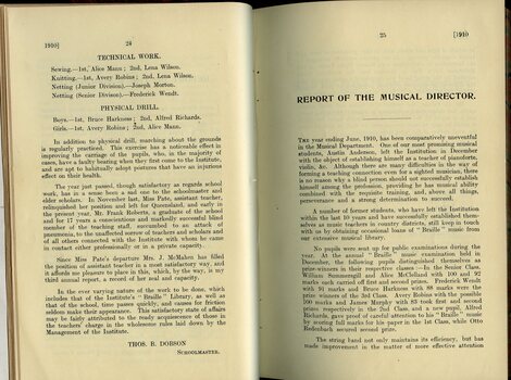 Report of the School Master and the Musical Director to the Board of Management