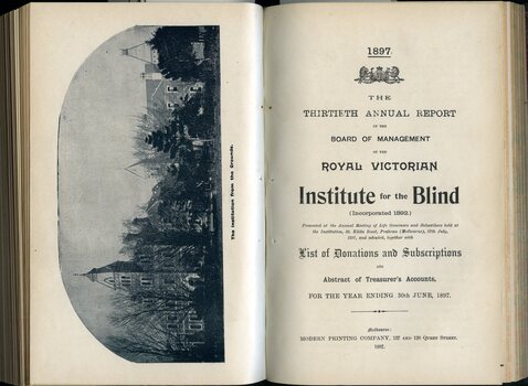Title page and picture of building in St Kilda Road taken from front garden