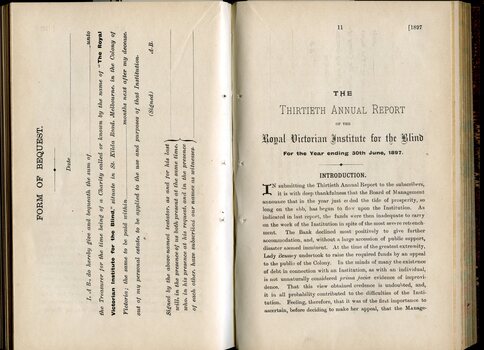 Form of Bequest and first page of Board of Management report to subscribers