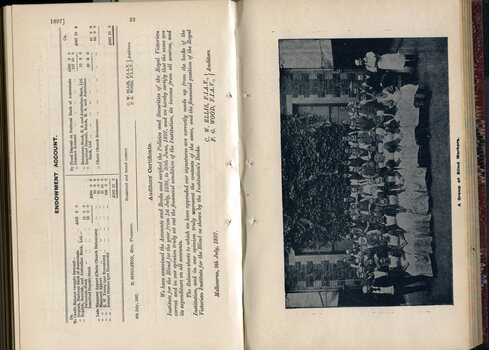 Endowment account and picture of a group of blind workers