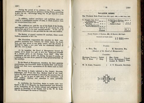 Report and balance sheet for the Sick Workers' Benefit Society