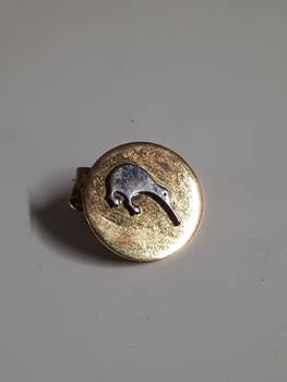 Raised silver kiwi bird on gold background