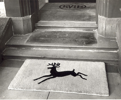 Jumping stag on mat at RVIB front door