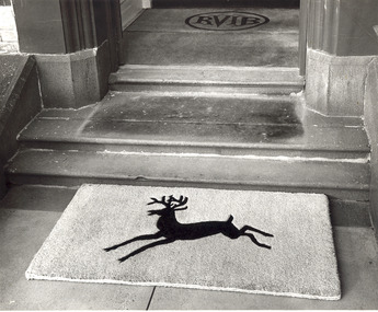 Jumping stag on mat at RVIB front door