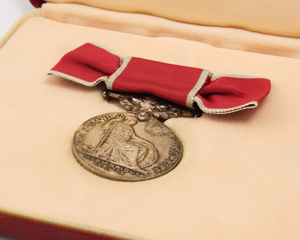 1 silver medal with rose pink and grey ribbon