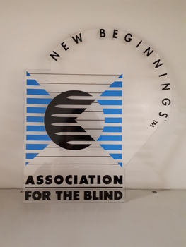 AFB logo on left and extended circle with words 'New Beginnings' on transparent sign