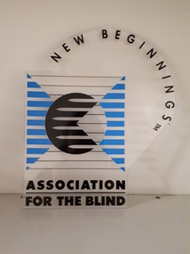 AFB logo on left and extended circle with words 'New Beginnings' on transparent sign