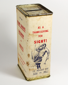 Rectangular tin with paper label badly damaged