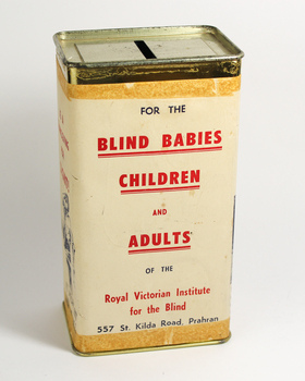 Rectangular tin with paper label badly damaged