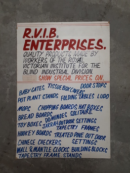 RVIB Enterprises sign for goods on display at show.