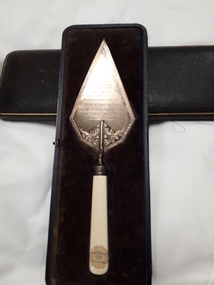 Silver plated towel with ivory handle in box