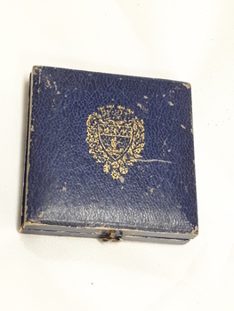 Blue square medal box with gold decoration