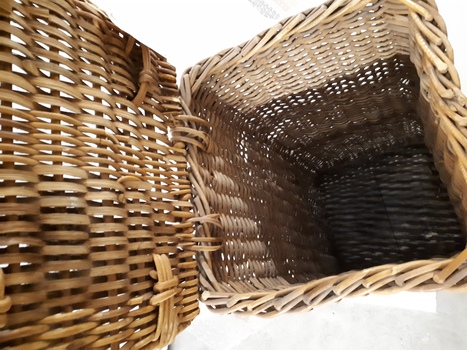 Tall rectangular basket made from cane