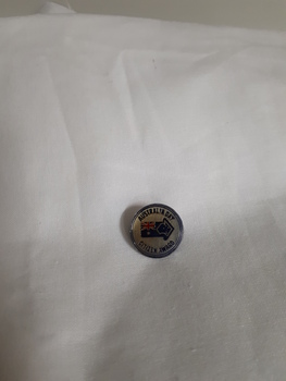 Round badge with Australia flag on arrow and 'Australia Day Citizen Award' around edge