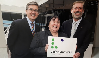 Gerard Menses, Maryanne Diamond and Graham Innes outside Vision Australia reception