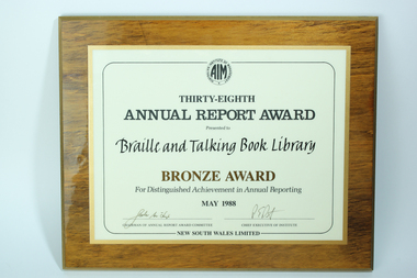 Rectangle wood block with paper certificate laminated to front