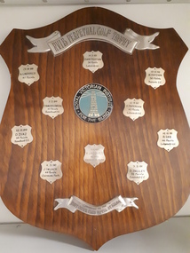 Wooden shield with 10 mini shields, RVIB logo and banner