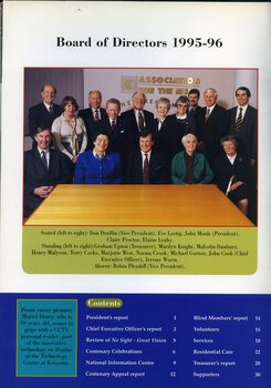 Board of Directors sit or stand behind a table: Draffin, Lustig, Moule, Proctor, Leahy, Upon, Knight, Daubney, Malycon, Cocks, West, Crook, Gorton, Cook, Wurm.