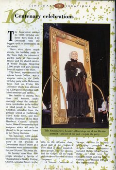Actor Leonie Collins steps out of a frame o the stage, to play the part of Tilly Aston at the 100th Anniversary Celebrations