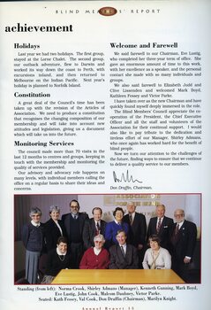 Blind Members Committee seated or standing behind a table: Crook,Admans, Gunning, Boyd, Lustig, Cook, Daubney, Parke, Fessey, Cook, Draffin and Knight.