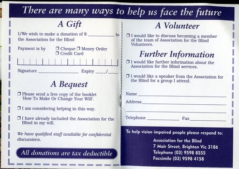 Donation card inserted into the annual report.