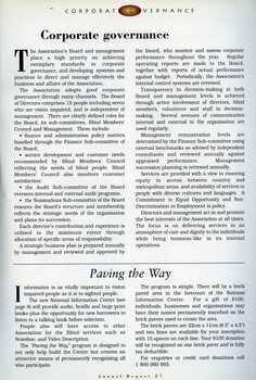 Article on corporate governance and Paving the Way Program, which raises funds for the National Information Centre via paying for an inscribed brick paver.