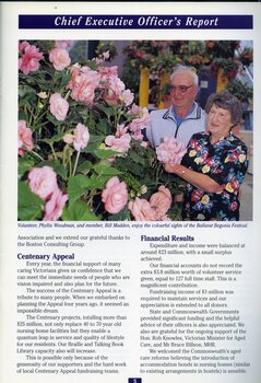 Volunteer Phyllis Woodman and member Bill Madden enjoy the flowers at the Ballarat Begonia Festival.