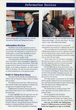 Bryce Courtenay with audio books in the library.  Jim and Edith Smith read their books in their lounge room - Jim prefers to listen and Edith prefers the Braille version.