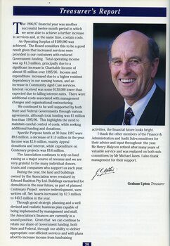 Treasurer's report with portrait of Graham Upton