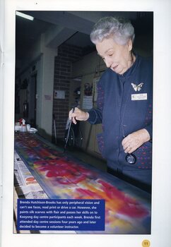 Brenda Hutchinson-Brooks painting silk scarves.