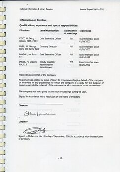 Information on Directors including meeting attendance and experience