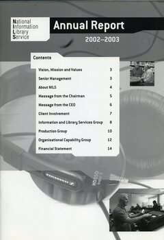 Contents listing.  Images of headphones, Alan Egerton talking to another man in the browsing library, and Ted Johnson and another man in the duplication room.