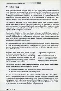 Production Group report including relocation and improvement on production times