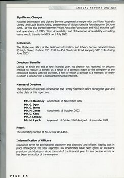 Financial Statements 2002/3 included relocation and list of directors