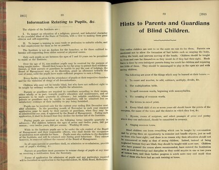 Information regarding pupils, Hints to parents and guardians of blind children