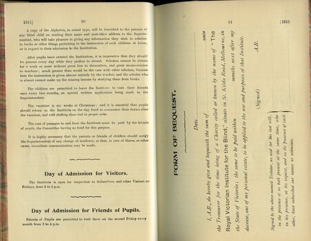 Day of Admission information, Form of Bequest