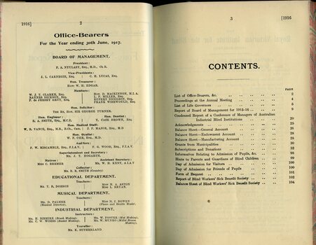 Office bearers and Table of Contents