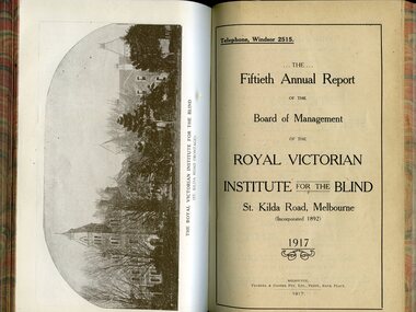 Image of building and front cover of annual report