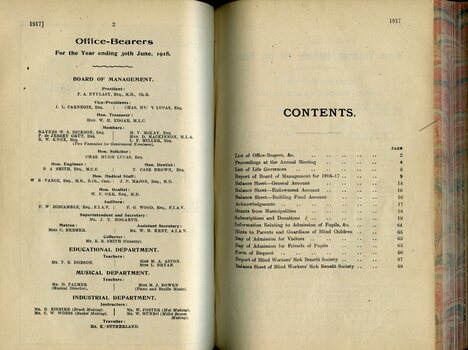 Office bearers and Table of Contents