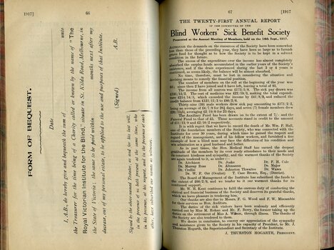 Form of Bequest and Blind Workers' Sick Benefit Society