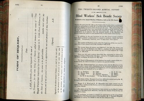 Form of Bequest and Blind Workers' Sick Benefit Society