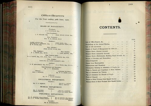 List of Office Bearers and table of contents