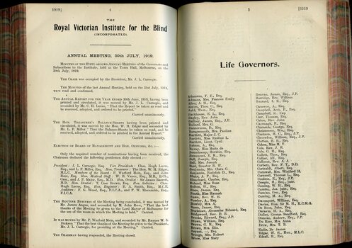 Annual General Meeting minutes and list of Life Governors