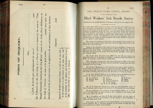 Form of Bequest and Blind Workers' Sick Benefit Society