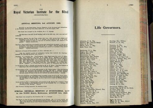 Annual General Meeting minutes and list of Life Governors