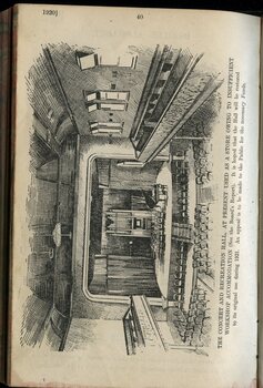 Drawing of the 'Concert and Recreation Hall, at present being used for storage owing to insufficient workshop accommodation'.